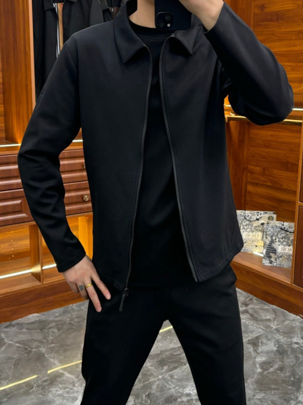 Мъжко яке за пролет и есен с лапел яка · ветроустойчиво, цип, Slim fit, памук-смесена материя, подплата от памук