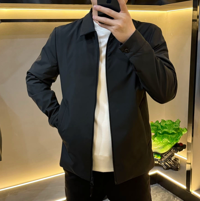 Мъжко яке за пролет и есен с лапел яка · ветроустойчиво, цип, Slim fit, памук-смесена материя, подплата от памук