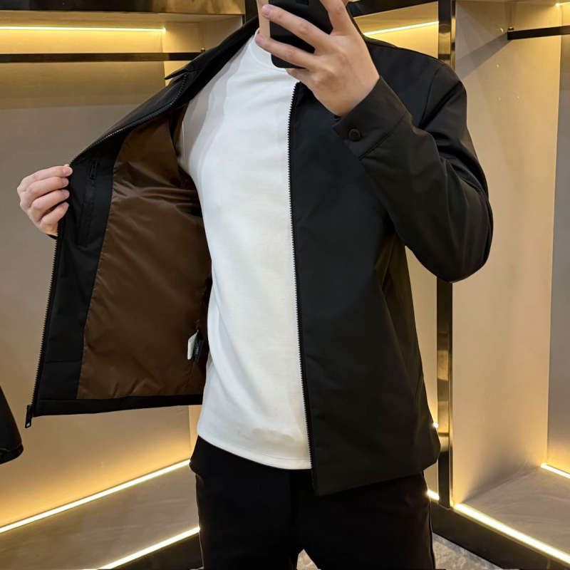 Мъжко яке за пролет и есен с лапел яка · ветроустойчиво, цип, Slim fit, памук-смесена материя, подплата от памук