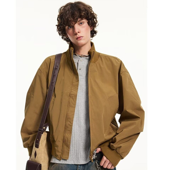 Мъжко пилотско яке в американски ретро стил с висока яка, свободна кройка, без качулка, полиестерна материя, зимен стил