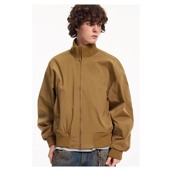Мъжко пилотско яке в американски ретро стил с висока яка, свободна кройка, без качулка, полиестерна материя, зимен стил