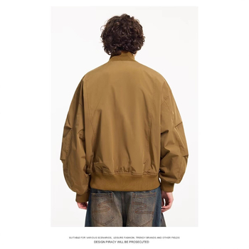 Мъжко пилотско яке в американски ретро стил с висока яка, свободна кройка, без качулка, полиестерна материя, зимен стил