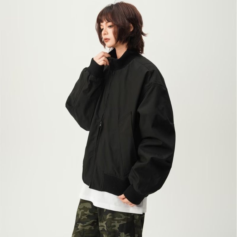 Мъжко пилотско яке в американски ретро стил с висока яка, свободна кройка, без качулка, полиестерна материя, зимен стил