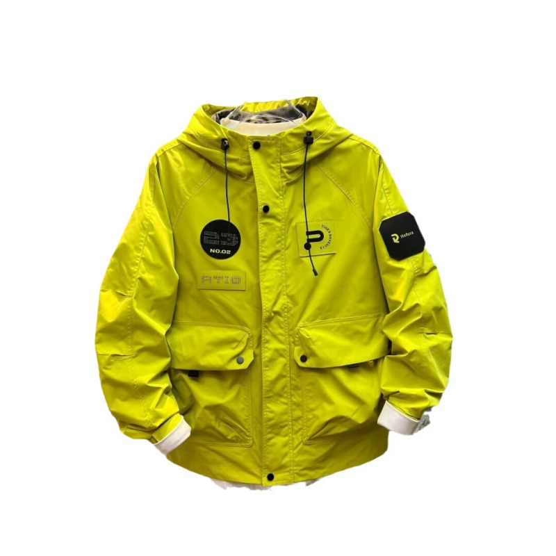 Férfi kapucnis dzseki, laza szabás, cipzáras záródás, álló gallér, egyszínű Vinylon anyag