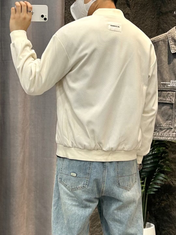 Férfi baseball kabát, laza fazon, gallér nélküli, egysoros gombolás, hosszú ujjú, tavasz–ősz