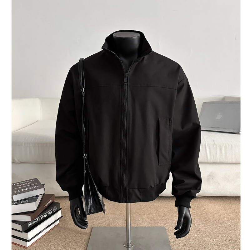 Яке в японски стил за работа със стойкова яка, цип, свободна кройка и странични джобове – ветроустойчиво