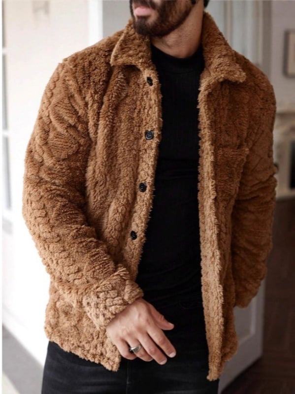 Jacquard poliészter kabát, gallér, karcsú szabás, téli