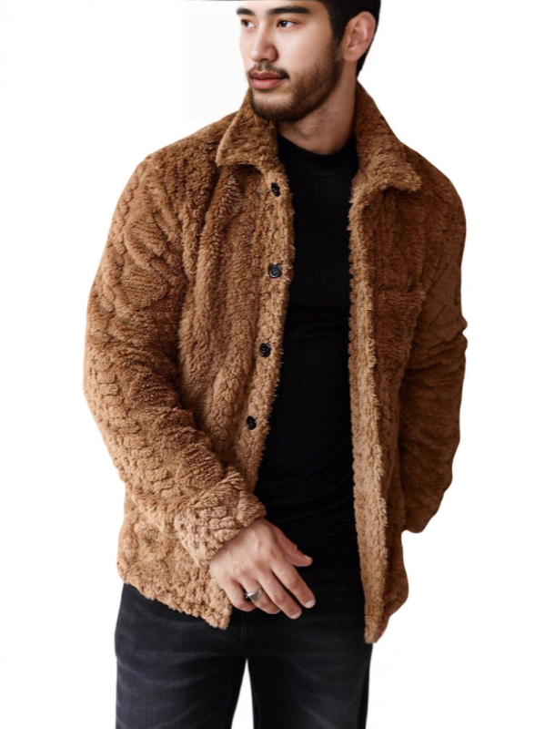 Jacquard poliészter kabát, gallér, karcsú szabás, téli