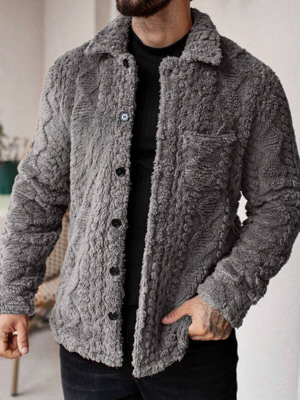 Jacquard poliészter kabát, gallér, karcsú szabás, téli