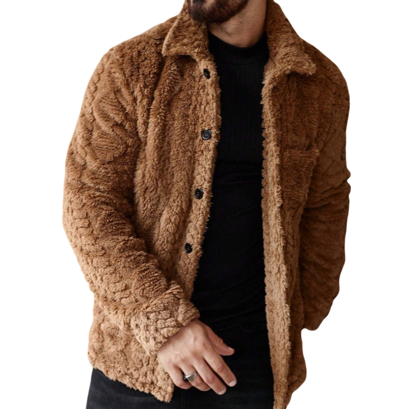 Jacquard poliészter kabát, gallér, karcsú szabás, téli