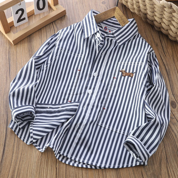 Unisex dječja košulja s vertikalnim prugama, dugi rukav, casual stil, proljeće 2025.