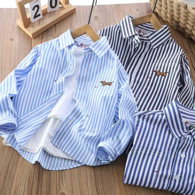 Unisex dječja košulja s vertikalnim prugama, dugi rukav, casual stil, proljeće 2025.