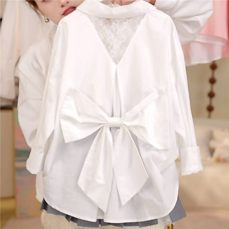 Lányoknak szóló koreai stílusú masnis blúz és pliszírozott szoknya szett, pamut, hosszú ujjú, 2025 nyár