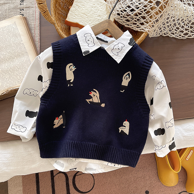 Két darabos gyerekruha készlet: pamut felső rajzfilm mintával és farmernadrág, hosszú ujjú, lazább stílus, 95% pamut, ősz-tavasz