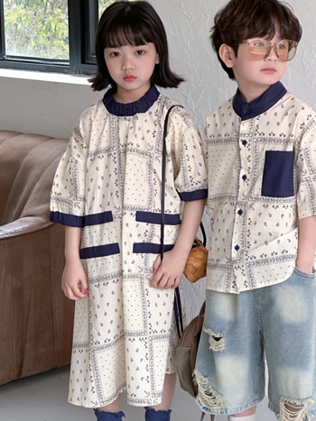 KUMAI.KIDS Unisex gyerekeknek nyári pamuting, koreai stílusú rácsos minta, kerek nyak, rövid ujjú, 3–8 éveseknek