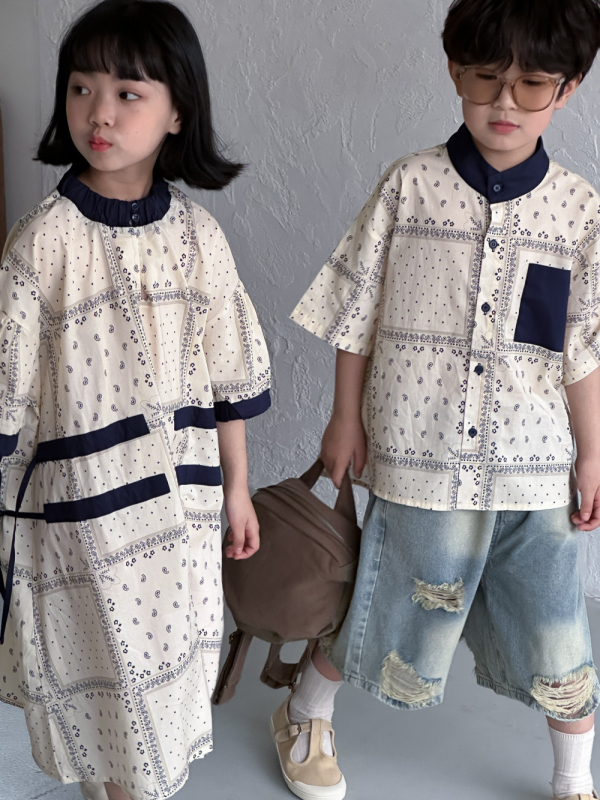 KUMAI.KIDS Unisex gyerekeknek nyári pamuting, koreai stílusú rácsos minta, kerek nyak, rövid ujjú, 3–8 éveseknek