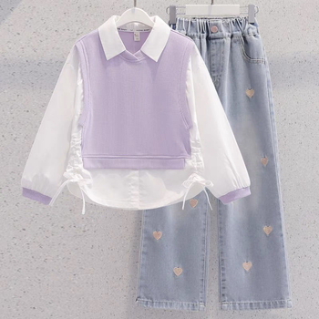 Gyerekeknek szóló kétrészes szett: ing és nadrág, kollégiumi stílus, akril 91–95%, hosszú ujjú, ősz