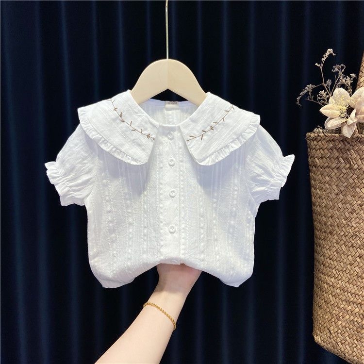 Gyerek Corduroy kétrészes készlet: rövid ujjú ing és pliszírozott szoknya, nyári casual stílus