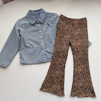 Dječji set: denim košulja i hlače s leopard uzorkom, 100% pamuk, za uzrast 1–3 godine, proljeće 2024
