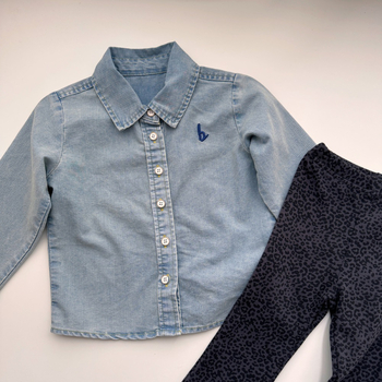 Dječji set: denim košulja i hlače s leopard uzorkom, 100% pamuk, za uzrast 1–3 godine, proljeće 2024