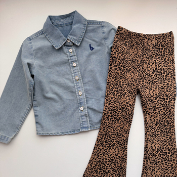 Dječji set: denim košulja i hlače s leopard uzorkom, 100% pamuk, za uzrast 1–3 godine, proljeće 2024