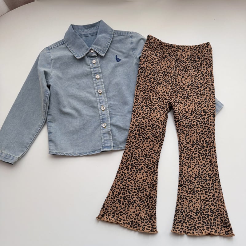 Dječji set: denim košulja i hlače s leopard uzorkom, 100% pamuk, za uzrast 1–3 godine, proljeće 2024