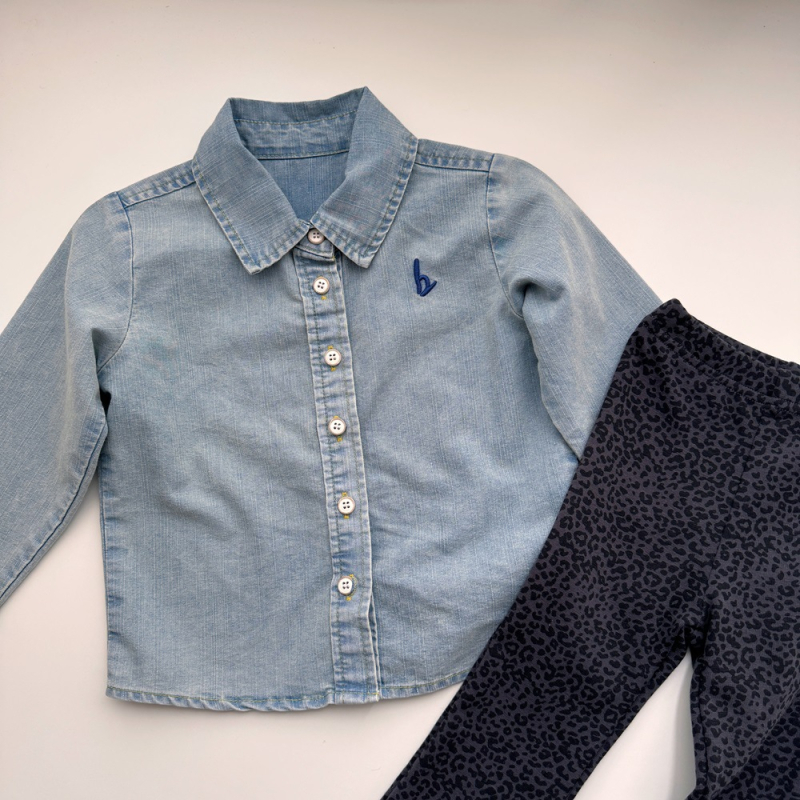 Dječji set: denim košulja i hlače s leopard uzorkom, 100% pamuk, za uzrast 1–3 godine, proljeće 2024