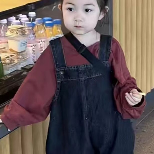 Vaikų džinsiniai kombinezonai – Korėjos stiliaus, aukštas juosmuo, pavasaris–ruduo, amžius 3–8 metai