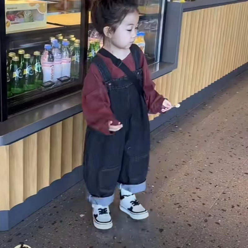 Vaikų džinsiniai kombinezonai – Korėjos stiliaus, aukštas juosmuo, pavasaris–ruduo, amžius 3–8 metai