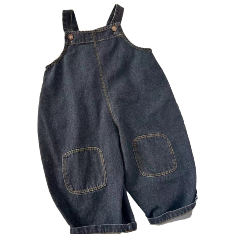 Vaikų džinsiniai kombinezonai – Korėjos stiliaus, aukštas juosmuo, pavasaris–ruduo, amžius 3–8 metai