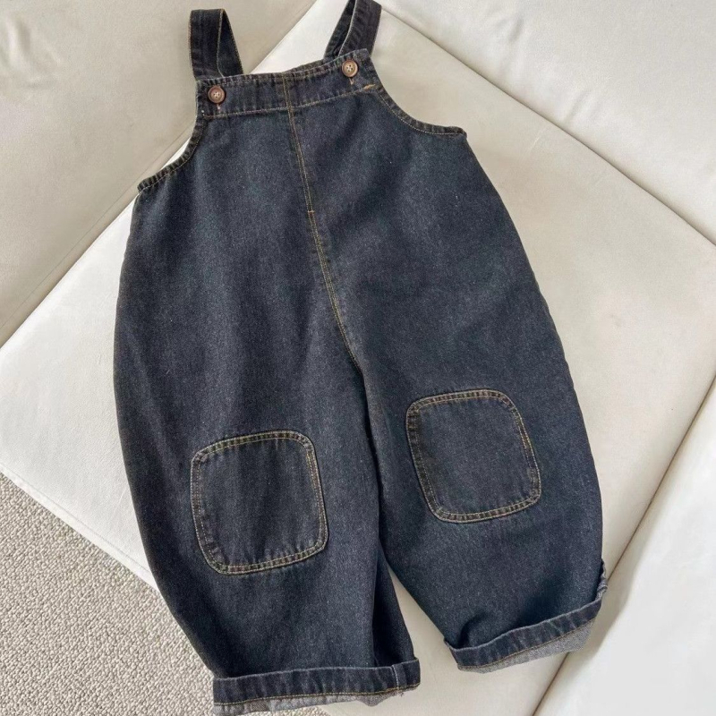Vaikų džinsiniai kombinezonai – Korėjos stiliaus, aukštas juosmuo, pavasaris–ruduo, amžius 3–8 metai