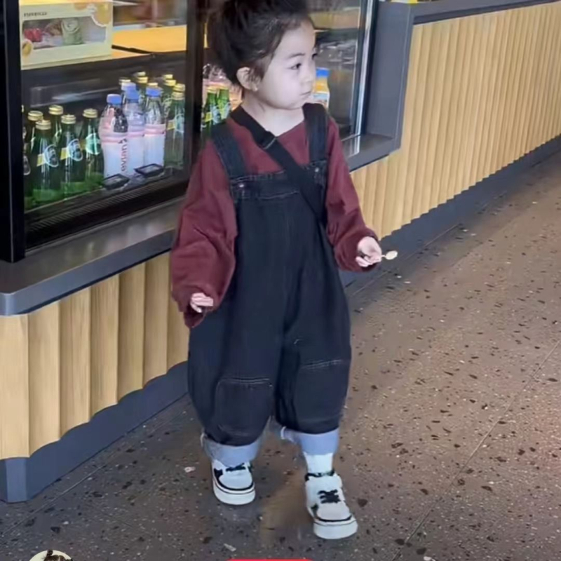 Vaikų džinsiniai kombinezonai – Korėjos stiliaus, aukštas juosmuo, pavasaris–ruduo, amžius 3–8 metai