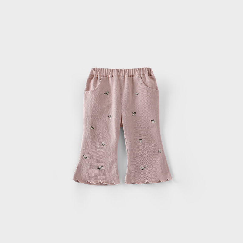 Pantalone za djevojčice s izvezom, proljetno-jesenski stil, korejskog stila, svakodnevne hlače s čipkastim rubom, 2025