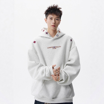 Etno stiliaus siuvinėta su gobtuvu džemperis, laisvas kirpimas, poliesterio pluoštas 91-95%, svoris 300-350 g, rudens sezonas