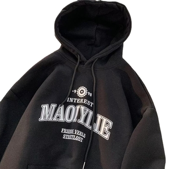 Korejiško stiliaus megztinis su gobtuvu, Raglan rankovėmis, laisvas kirpimas, raidžių spauda, kengūros kišenė