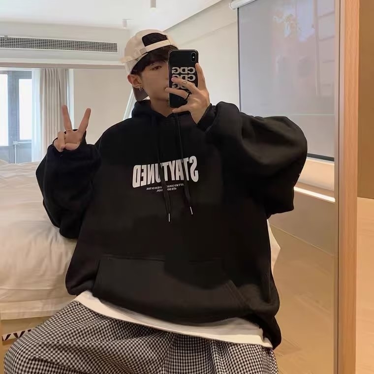 Vyrų megztinis su gobtuvu, Amerikos abėcėlės atspaudais, Honkongo stilius, plus dydis, kasdienis miesto džemperis