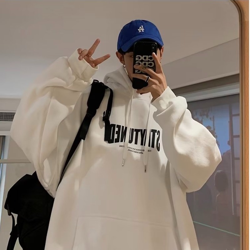 Vyrų megztinis su gobtuvu, Amerikos abėcėlės atspaudais, Honkongo stilius, plus dydis, kasdienis miesto džemperis