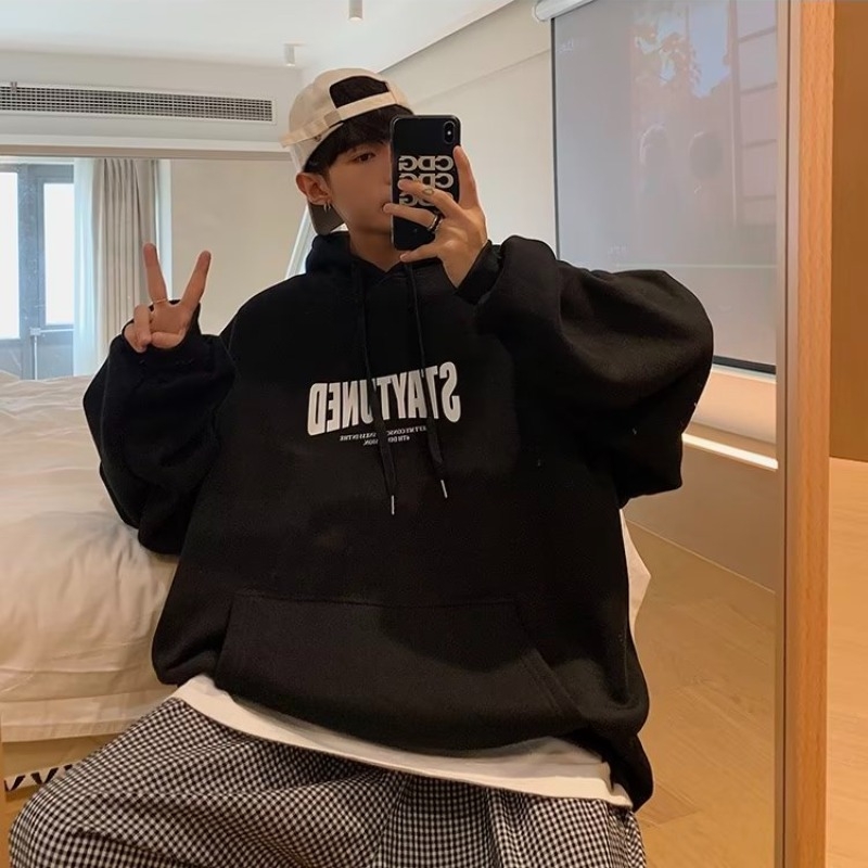 Vyrų megztinis su gobtuvu, Amerikos abėcėlės atspaudais, Honkongo stilius, plus dydis, kasdienis miesto džemperis