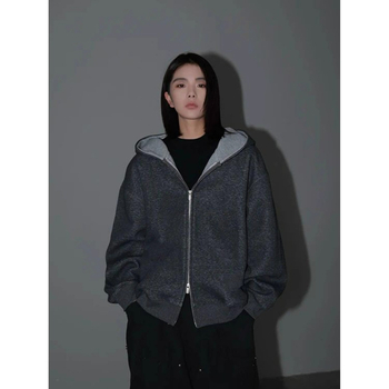 Vyrų megztinis su užtrauktuku, be kaklo, ilgos rankovės, medvilnės-elastano audinys, laisvas kirpimas