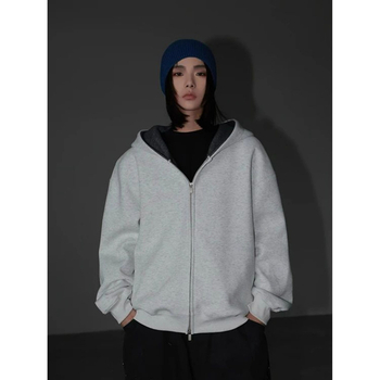 Vyrų megztinis su užtrauktuku, be kaklo, ilgos rankovės, medvilnės-elastano audinys, laisvas kirpimas