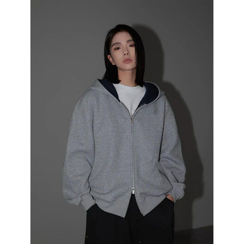 Vyrų megztinis su užtrauktuku, be kaklo, ilgos rankovės, medvilnės-elastano audinys, laisvas kirpimas