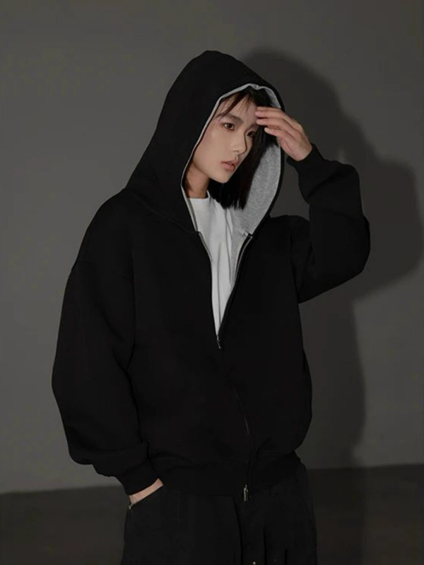 Vyrų megztinis su užtrauktuku, be kaklo, ilgos rankovės, medvilnės-elastano audinys, laisvas kirpimas