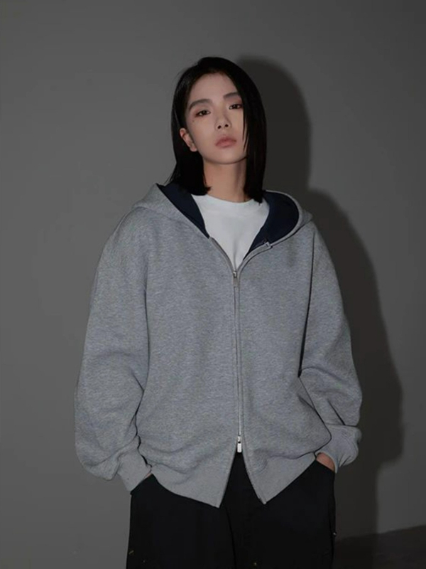 Vyrų megztinis su užtrauktuku, be kaklo, ilgos rankovės, medvilnės-elastano audinys, laisvas kirpimas