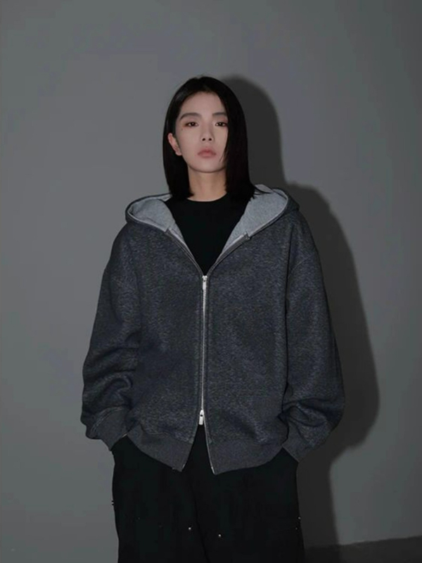 Vyrų megztinis su užtrauktuku, be kaklo, ilgos rankovės, medvilnės-elastano audinys, laisvas kirpimas