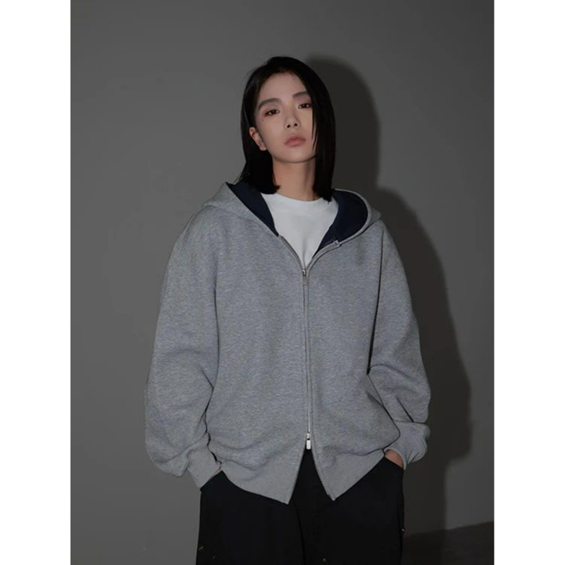 Vyrų megztinis su užtrauktuku, be kaklo, ilgos rankovės, medvilnės-elastano audinys, laisvas kirpimas