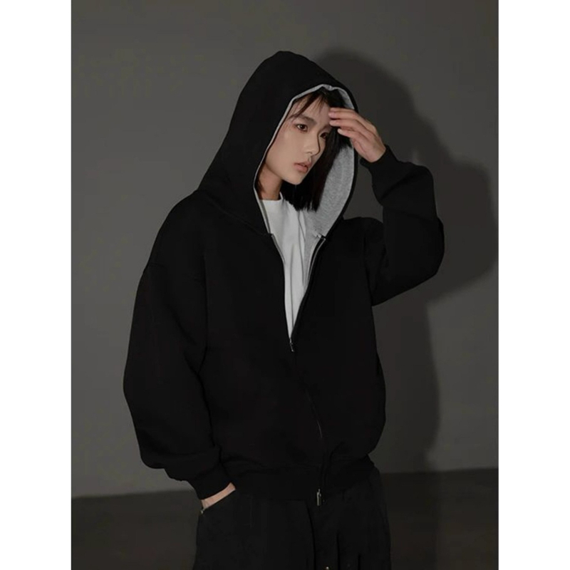 Vyrų megztinis su užtrauktuku, be kaklo, ilgos rankovės, medvilnės-elastano audinys, laisvas kirpimas