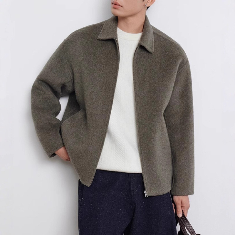Muška vunena jakna, slim fit, s reverom i zipom, dugi rukavi, japanski stil radne odjeće, četiri sezone, jesen 2025