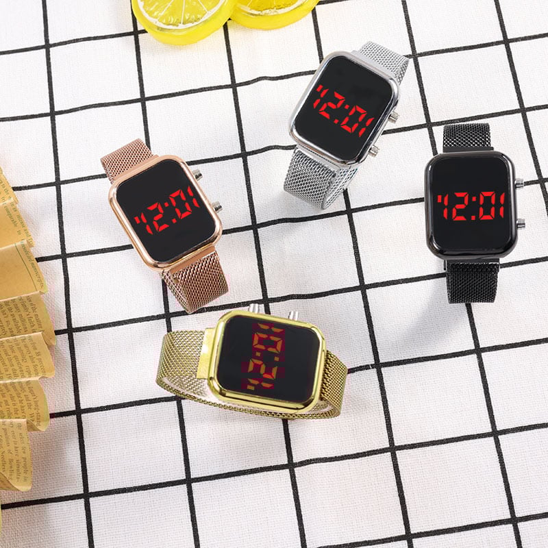 Електронен часовник за ученици, правоъгълен циферблат, цифров дисплей, електронно движение, корпус от сплав