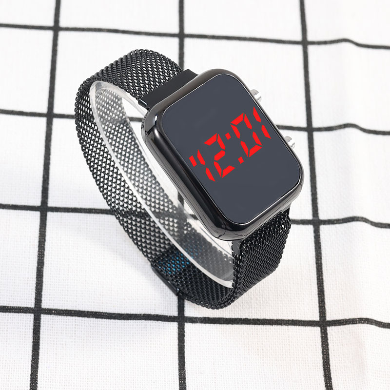 Електронен часовник за ученици, правоъгълен циферблат, цифров дисплей, електронно движение, корпус от сплав