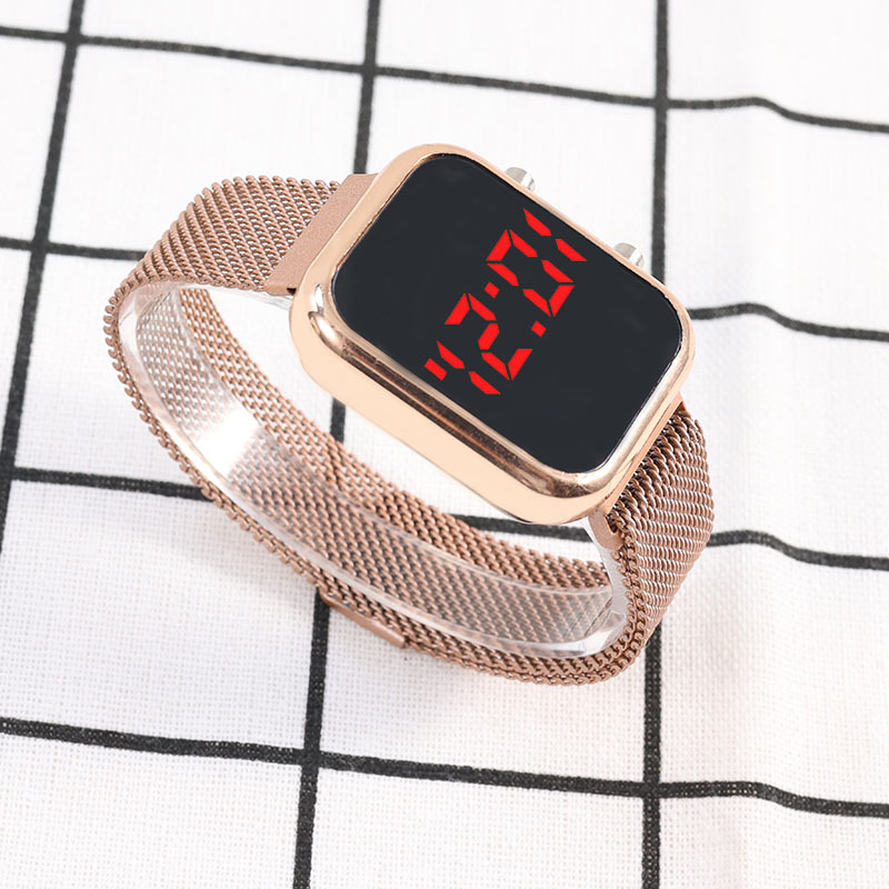 Електронен часовник за ученици, правоъгълен циферблат, цифров дисплей, електронно движение, корпус от сплав